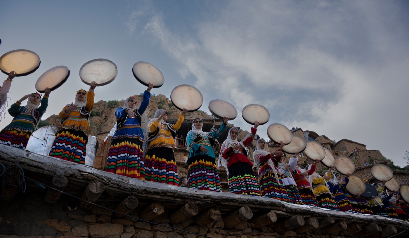 Kurdish daf players at a celebration in Palangan